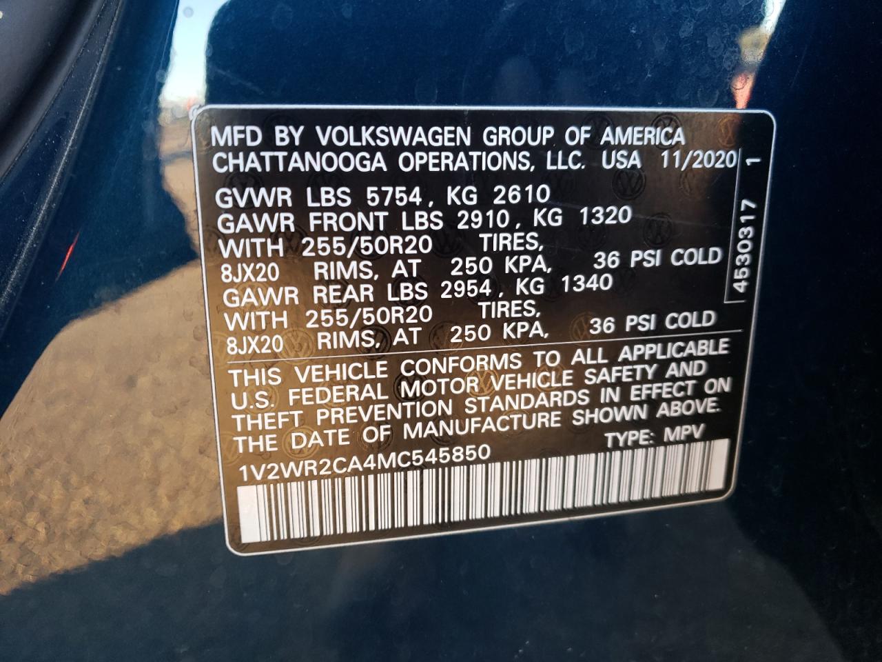 Lot #2960066209 2021 VOLKSWAGEN ATLAS SE