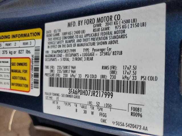 VIN 3FA6P0HD7JR217999 2018 Ford Fusion, SE no.12