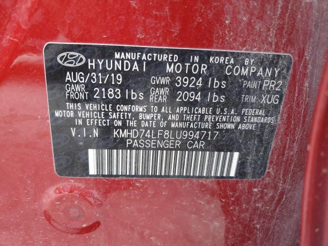 VIN KMHD74LF8LU994717 2020 Hyundai Elantra, SE no.12