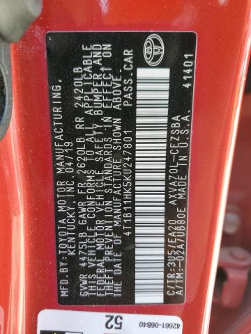 VIN 4T1B11HK5KU247801 2019 Toyota Camry, L no.12