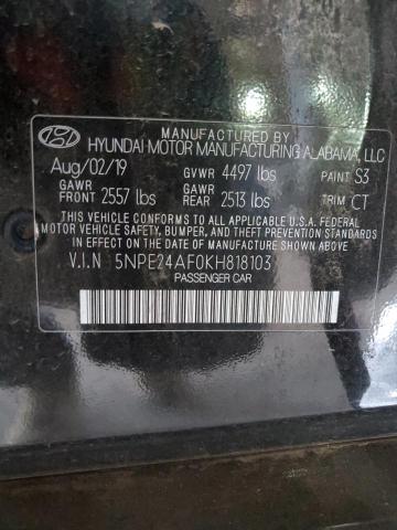 VIN 5NPE24AF0KH818103 2019 Hyundai Sonata, SE no.12