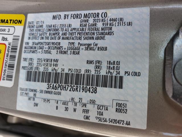2016 FORD FUSION SE - 3FA6P0H72GR190438