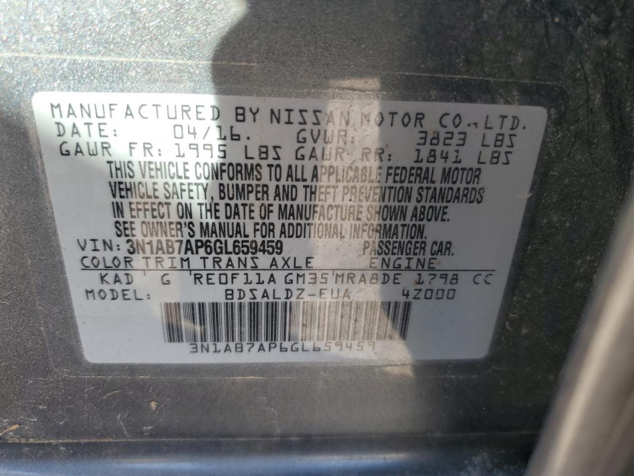 Lot #2940746408 2016 NISSAN SENTRA S