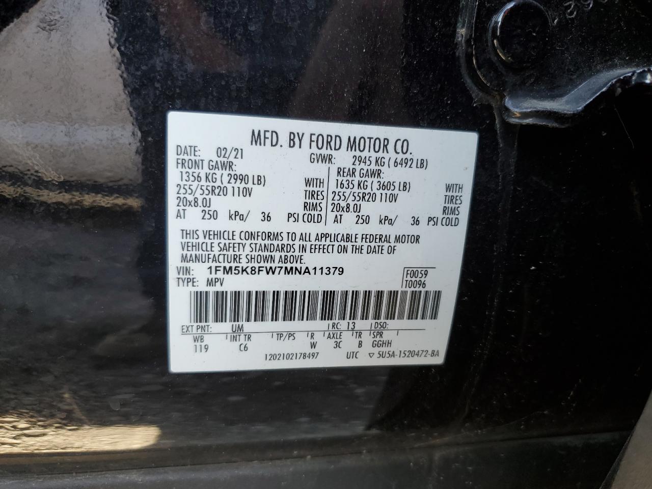 Lot #2921285915 2021 FORD EXPLORER L