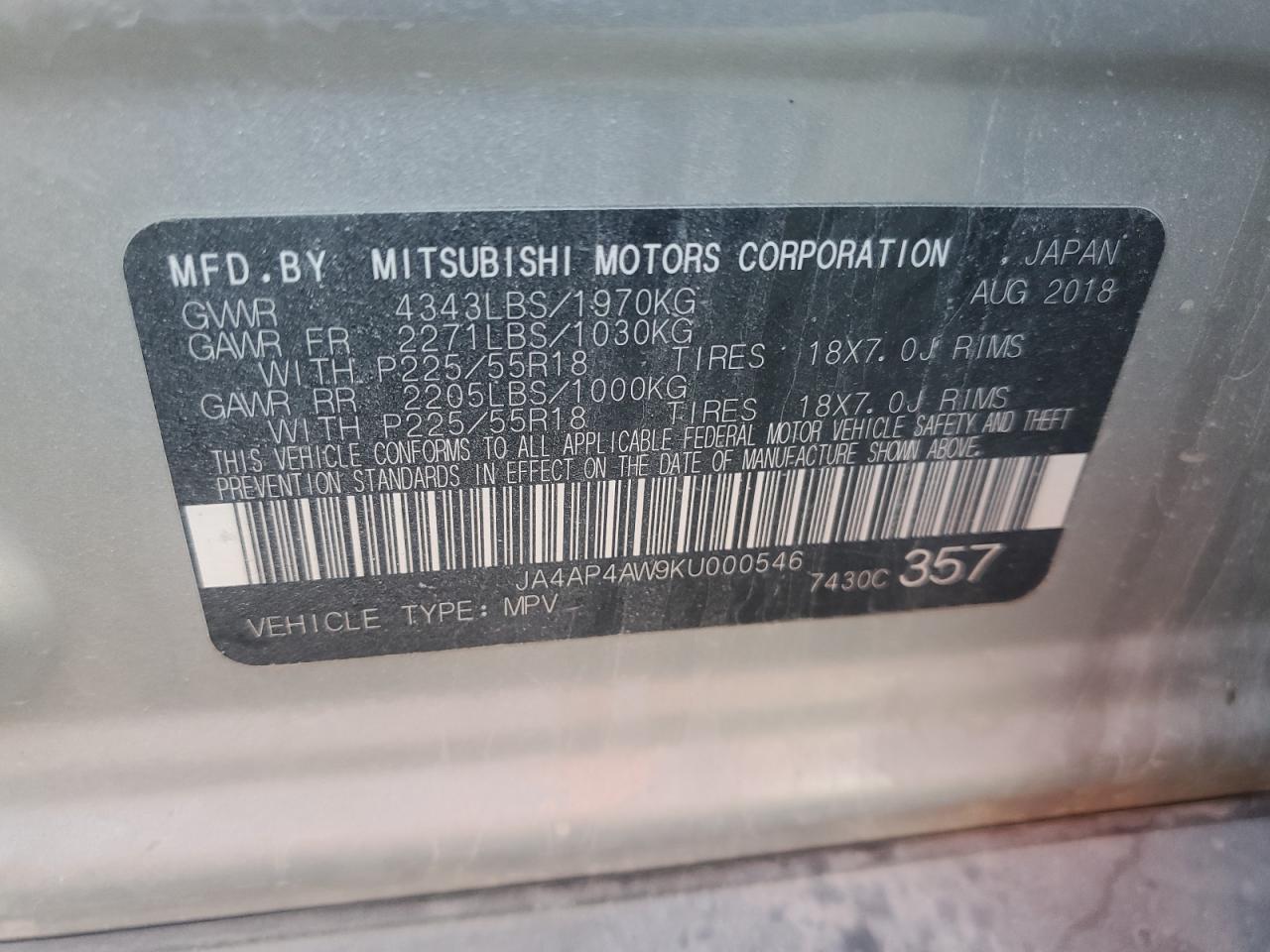 Lot #2960116090 2019 MITSUBISHI OUTLANDER