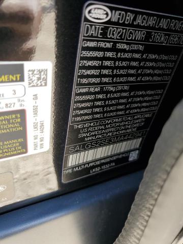 2021 LAND ROVER RANGE ROVE - SALGS2SE3MA442941