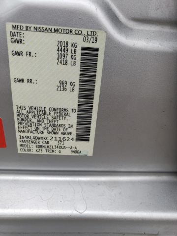 2019 NISSAN ALTIMA SV - 1N4BL4DWXKC211624