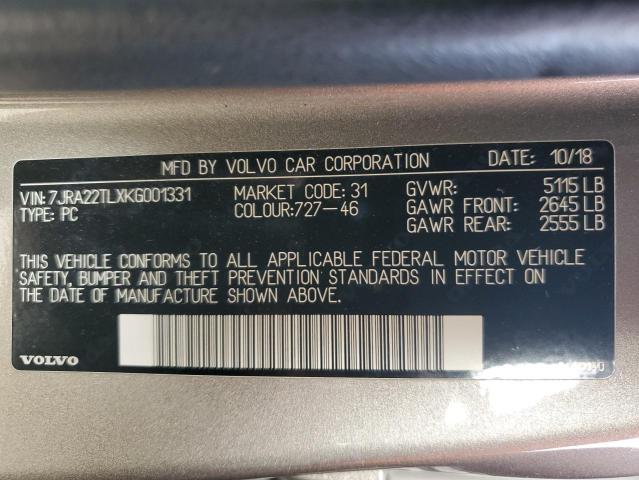 2019 VOLVO S60 T6 INS 7JRA22TLXKG001331