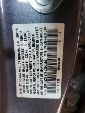 VIN 19XFB2F91FE268562 2015 Honda Civic, Exl no.13