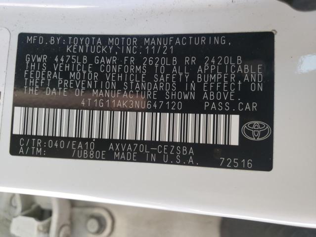 VIN 4T1G11AK3NU647120 2022 Toyota Camry, SE no.12