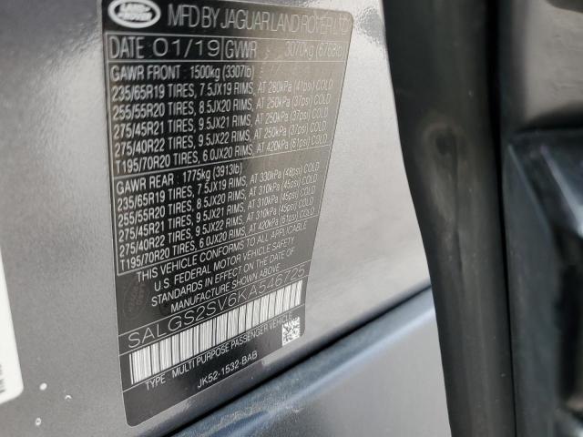2019 LAND ROVER RANGE ROVE - SALGS2SV6KA546725
