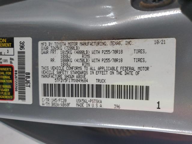 2021 TOYOTA TUNDRA CRE - 5TFDY5F17MX049684