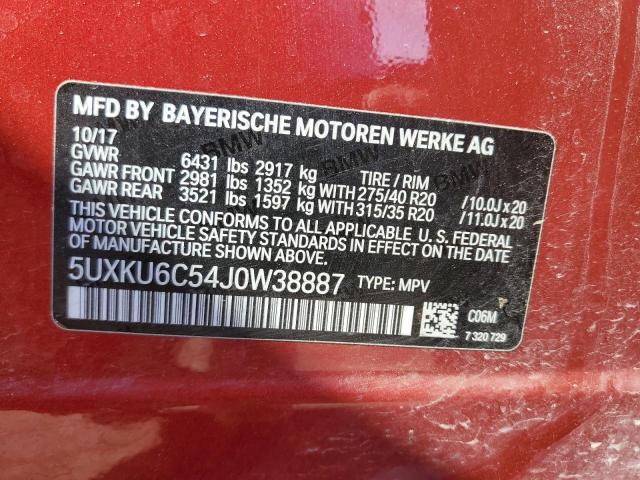 VIN 5UXKU6C54J0W38887 2018 BMW X6 no.14