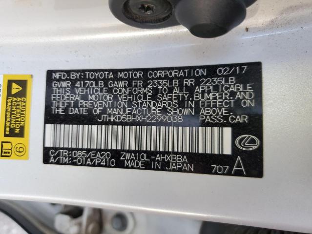 2017 LEXUS CT 200 JTHKD5BHXH2299038