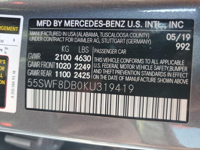 VIN 55SWF8DB0KU319419 2019 Mercedes-Benz C-Class, 300 no.12