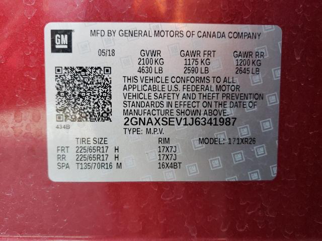 2018 CHEVROLET EQUINOX LT - 2GNAXSEV1J6341987