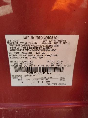 2FMGK5C87GBA11427 2016 FORD FLEX