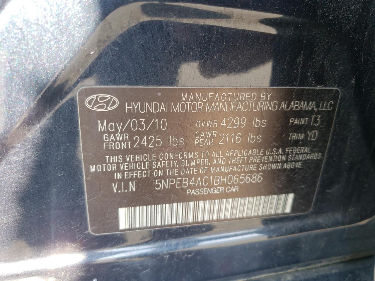 Lot #2888335700 2011 HYUNDAI SONATA GLS