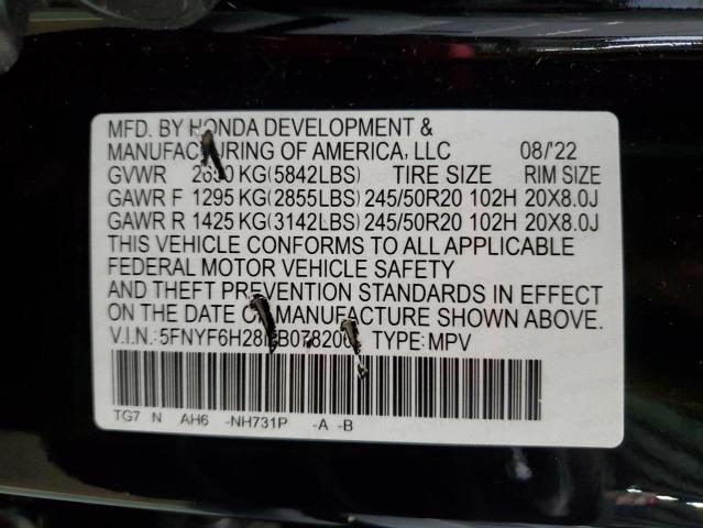 VIN 5FNYF6H28NB078206 2022 Honda Pilot, SE no.13