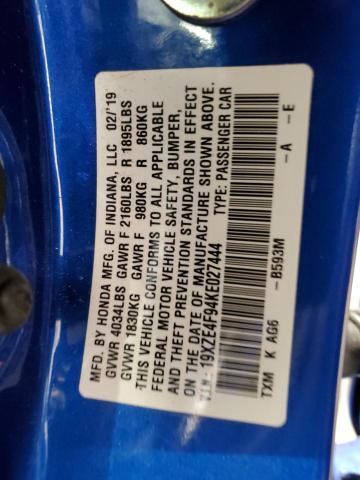 2019 HONDA INSIGHT TO 19XZE4F94KE027444