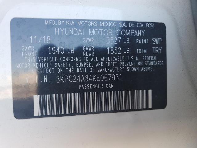 VIN 3KPC24A34KE067931 2019 Hyundai Accent, SE no.12