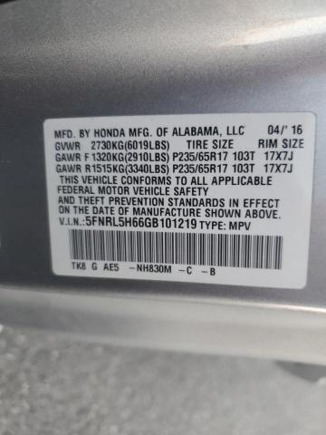 VIN 5FNRL5H66GB101219 2016 Honda Odyssey, Exl no.13