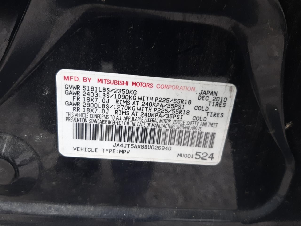 Lot #2923957833 2011 MITSUBISHI OUTLANDER