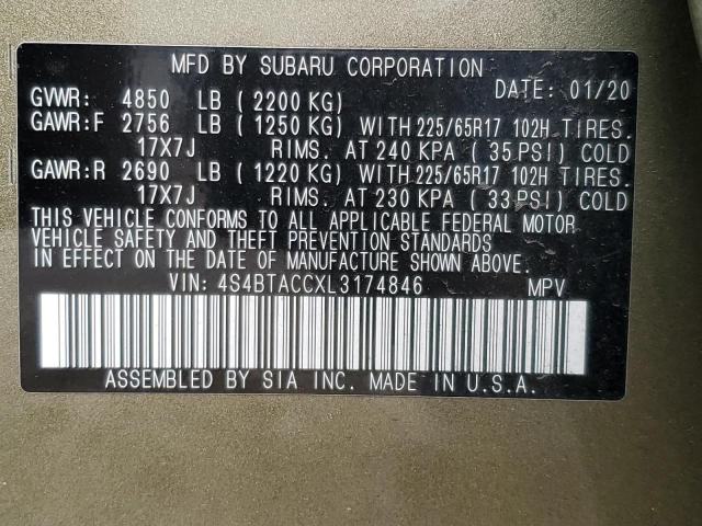 VIN 4S4BTACCXL3174846 2020 Subaru Outback, Premium no.13