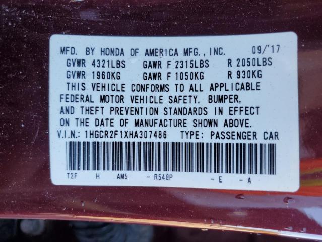 2017 HONDA ACCORD SPO - 1HGCR2F1XHA307486