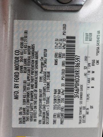 2017 FORD FUSION SE - 3FA6P0HD3HR186597