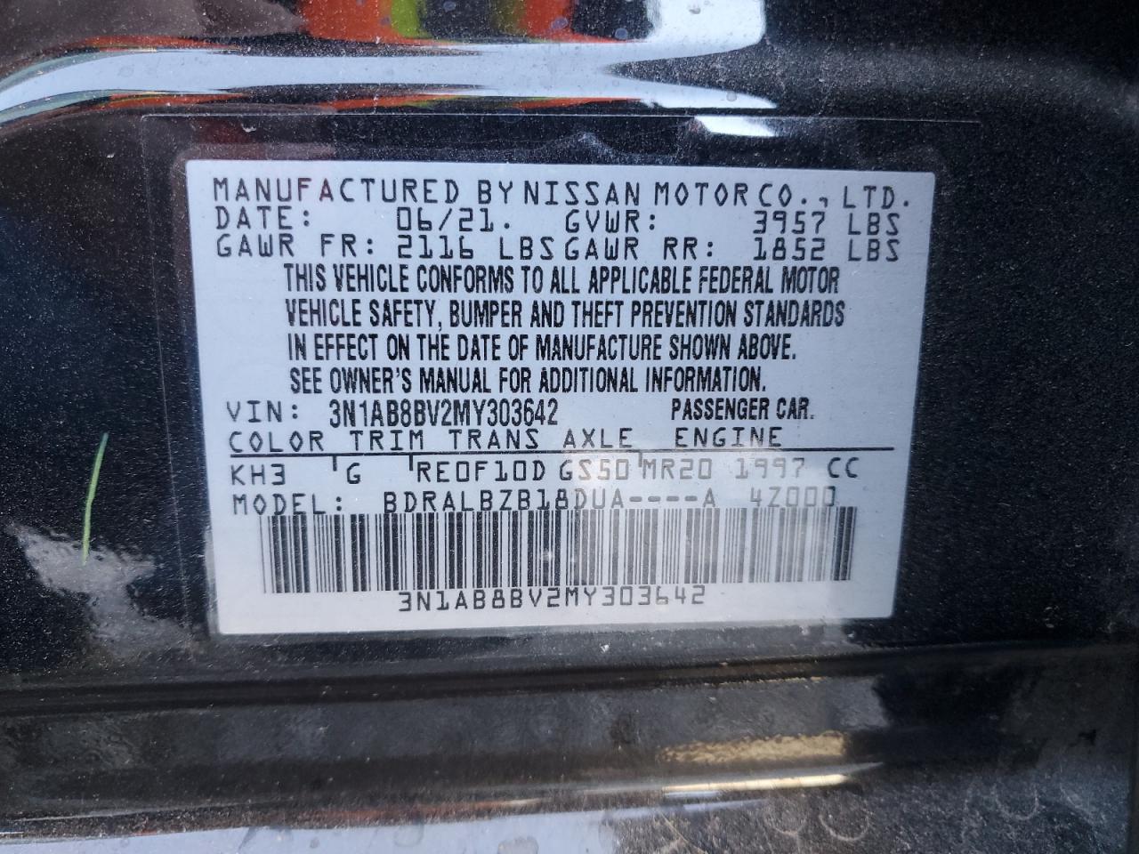 Lot #2912103663 2021 NISSAN SENTRA S