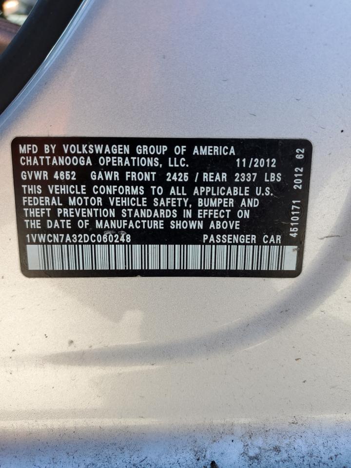 Lot #2940766442 2013 VOLKSWAGEN PASSAT SEL