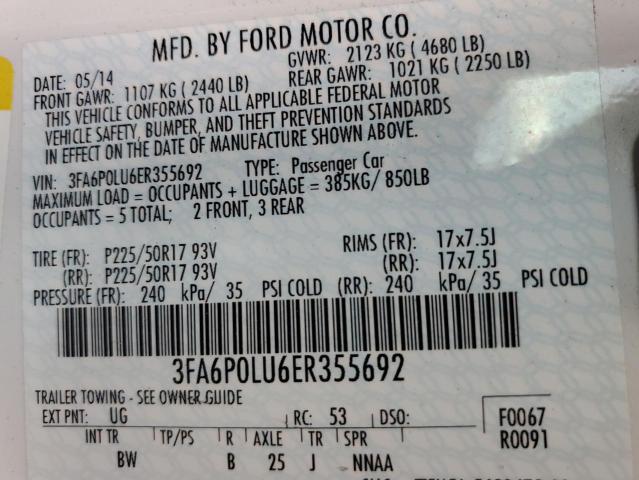 VIN 3FA6P0LU6ER355692 2014 Ford Fusion, Se Hybrid no.12