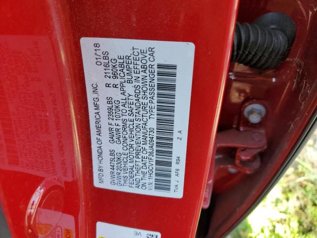 VIN 1HGCV1F36JA094730 2018 Honda Accord, Sport no.12