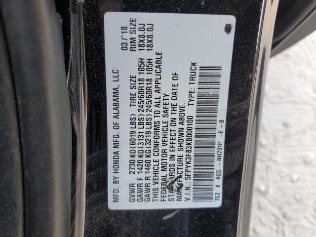 VIN 5FPYK3F83KB000100 2019 Honda Ridgeline, Black E... no.13