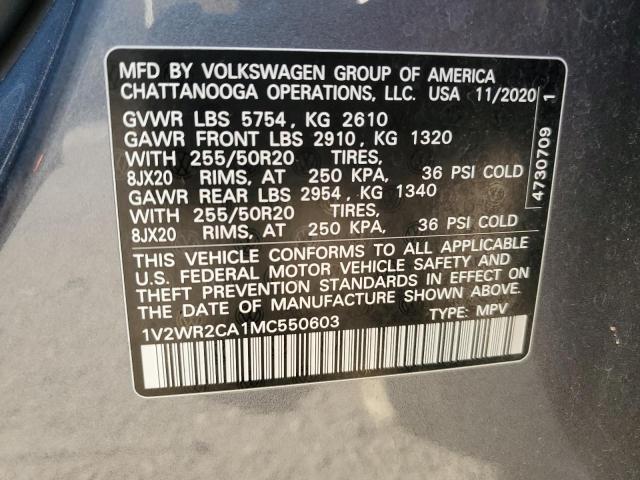 2021 VOLKSWAGEN ATLAS SE - 1V2WR2CA1MC550603