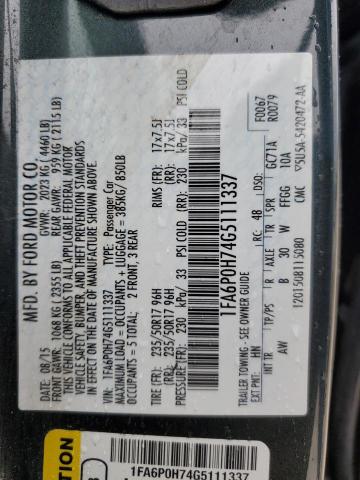 VIN 1FA6P0H74G5111337 2016 Ford Fusion, SE no.12