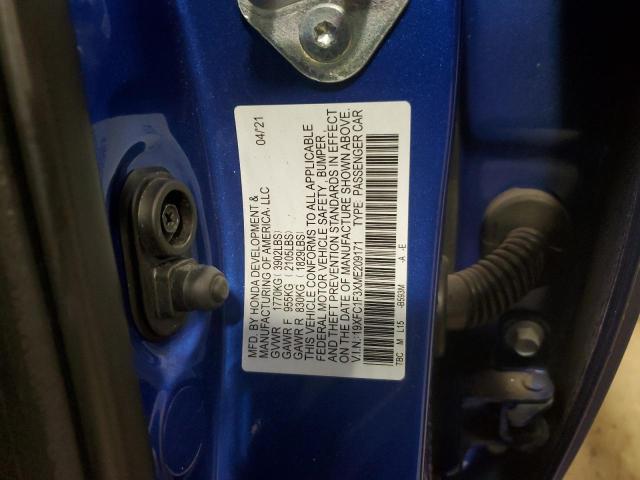 VIN 19XFC1F3XME209171 2021 Honda Civic, EX no.13