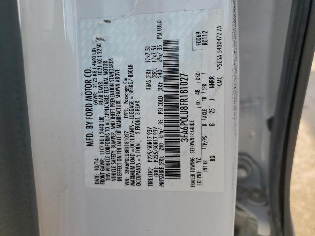 VIN 3FA6P0LU8FR181027 2015 Ford Fusion, Se Hybrid no.12