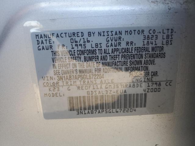 VIN 3N1AB7AP5GL672204 2016 Nissan Sentra, S no.12