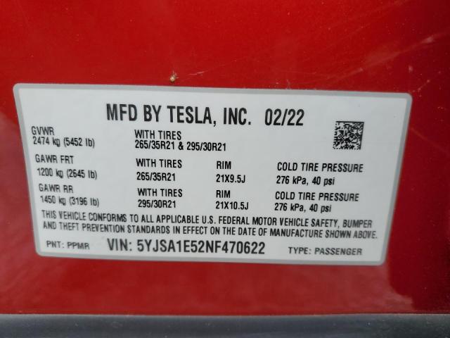 VIN 5YJSA1E52NF470622 2022 Tesla MODEL S no.13