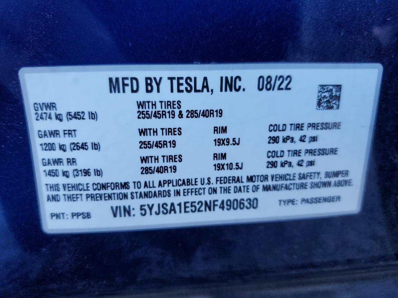 Lot #2978962660 2022 TESLA MODEL S