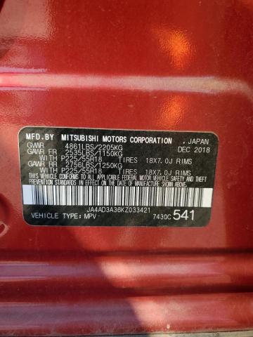 2019 MITSUBISHI OUTLANDER - JA4AD3A36KZ033421