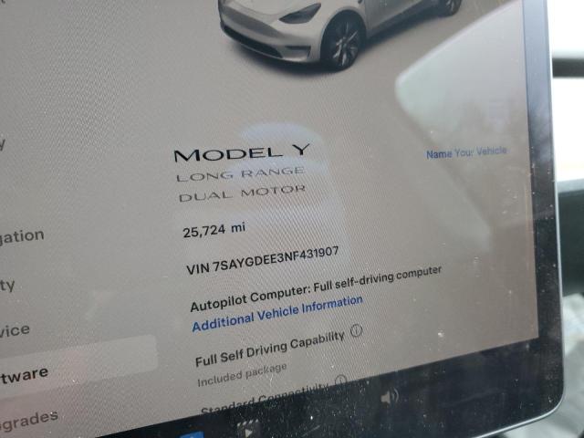 2022 TESLA MODEL Y 7SAYGDEE3NF431907
