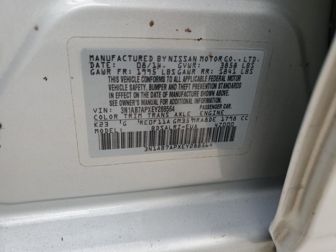 Lot #3030643095 2014 NISSAN SENTRA S