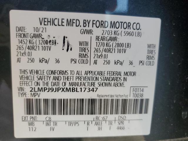 2021 LINCOLN NAUTILUS B - 2LMPJ9JPXMBL17347