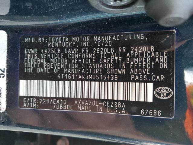 VIN 4T1G11AK3MU515439 2021 Toyota Camry, SE no.13