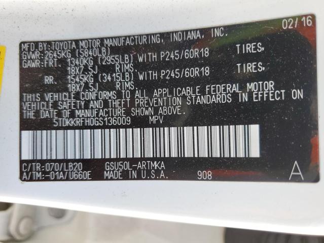 2016 TOYOTA HIGHLANDER - 5TDKKRFH0GS136009