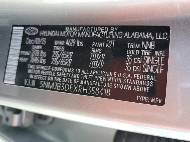 VIN 5NMJB3DEXRH358418 2024 Hyundai Tucson, Sel no.14