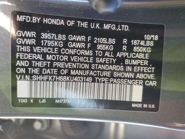 VIN SHHFK7H68KU403149 2019 Honda Civic, EX no.12